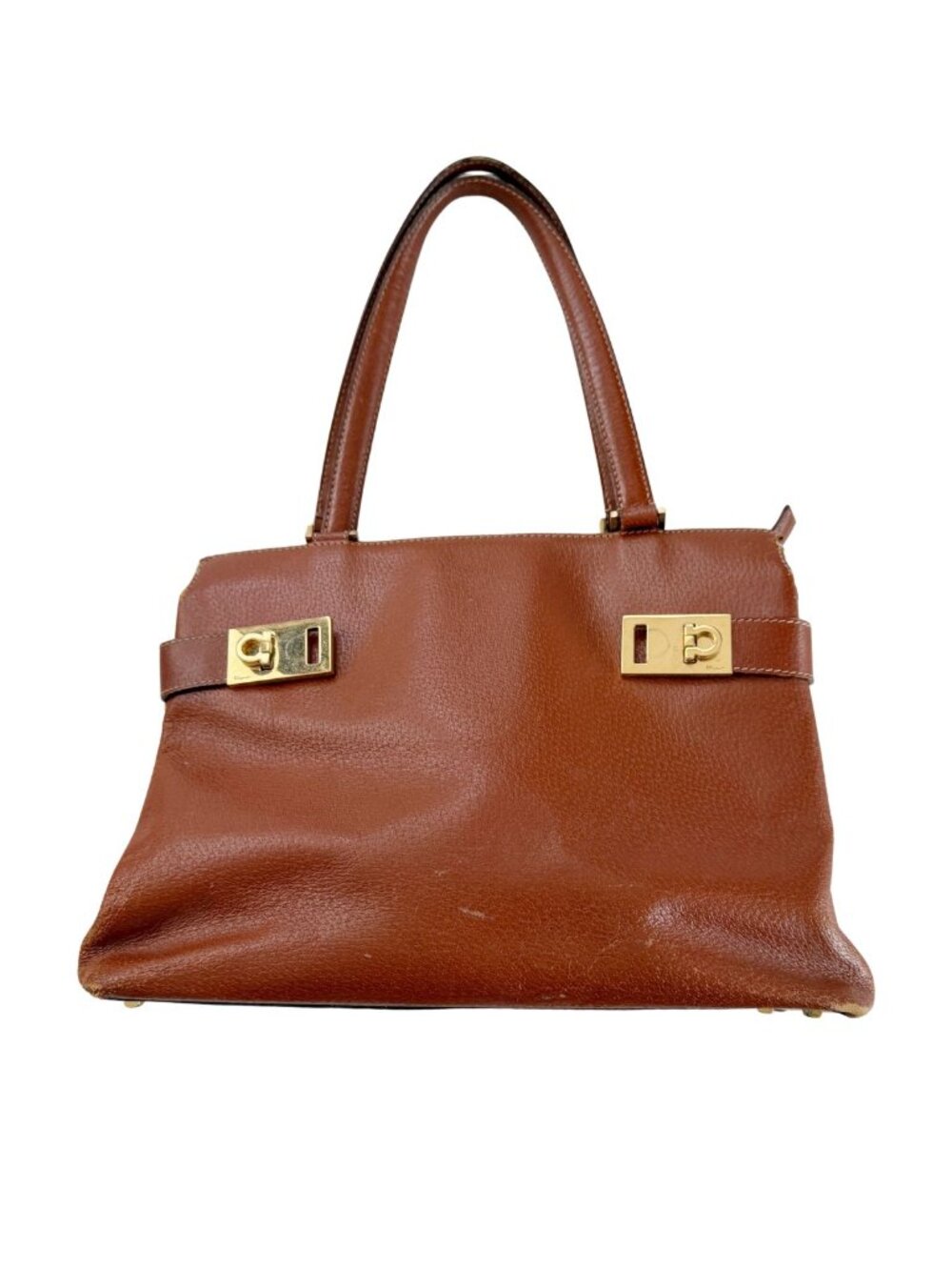 Salvatore Ferragamo Cognac Brown Gancini Leather Top Handle Ba